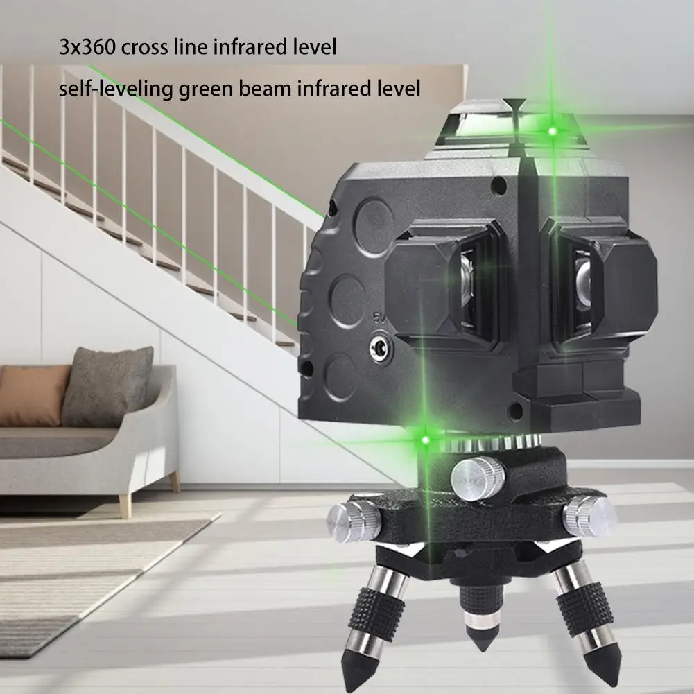 

3x360 Cross Line Infrared Level Self-leveling Green Beam Level with Magnetic Pivoting Base with infrared Receiver Li-ion battery