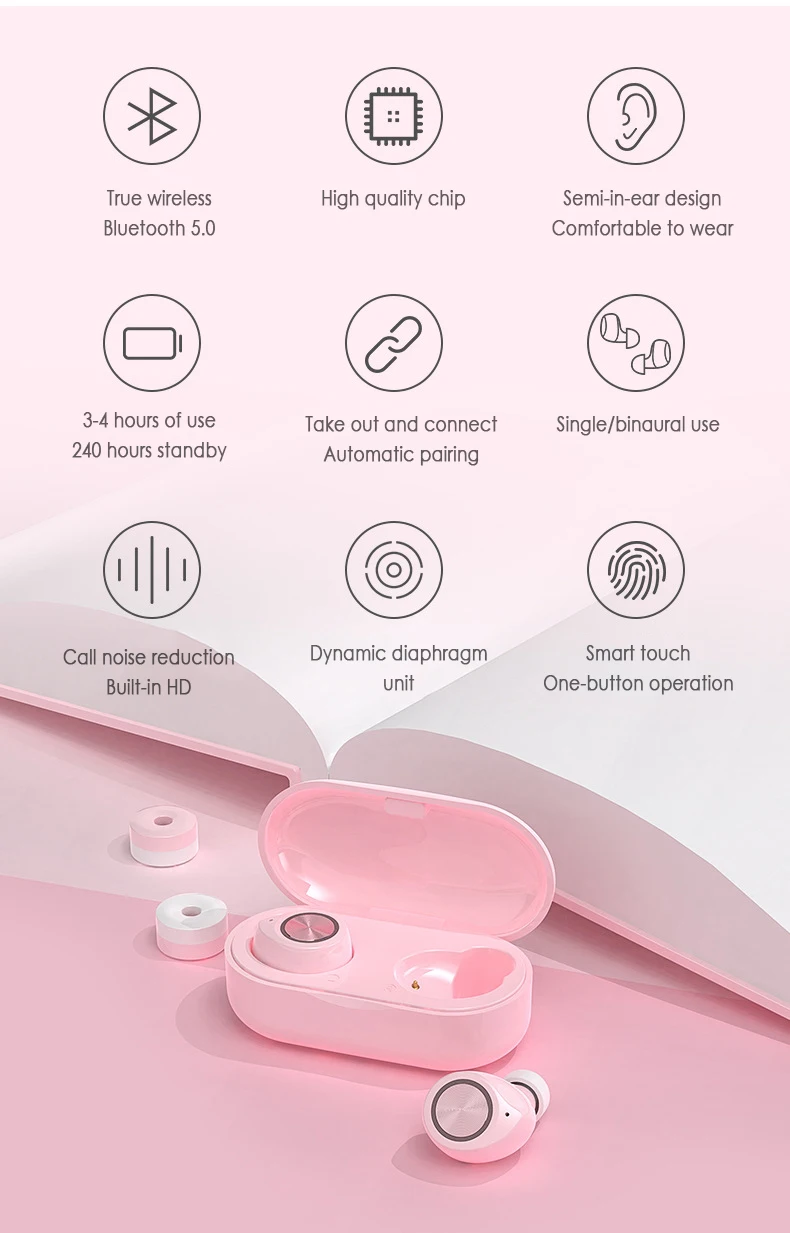 TWS беспроводные наушники, Bluetooth наушники 5,0, сенсорное управление, наушники с микрофонами, гарнитура, шумоподавление, Hi-Fi стерео TW60
