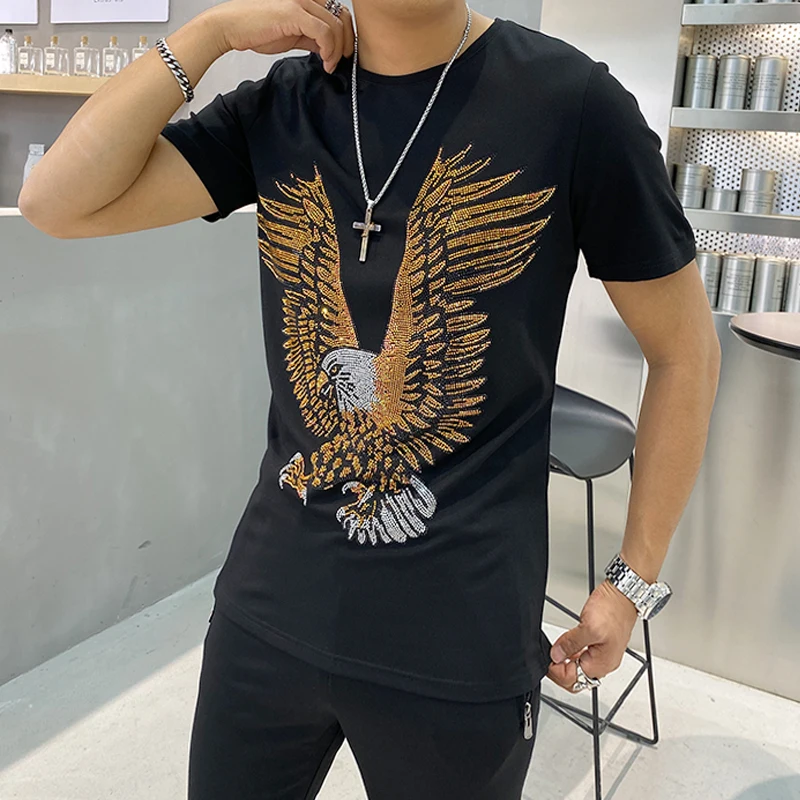 

High quality 2020 fashion pattern two-piece T-shirt+trousers men's sportswear slim men's suit