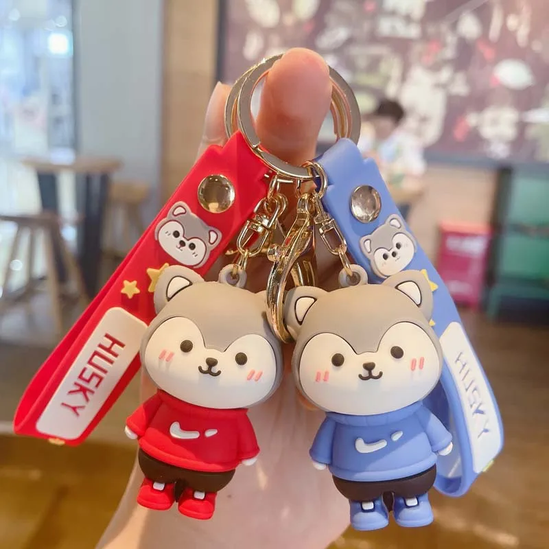 

Cartoon Little Wolf Keychain Cute Green PVC Soft Rubber Doll Car Key Chain Key Ring School Bag Backpack Pendant Gift for Friends