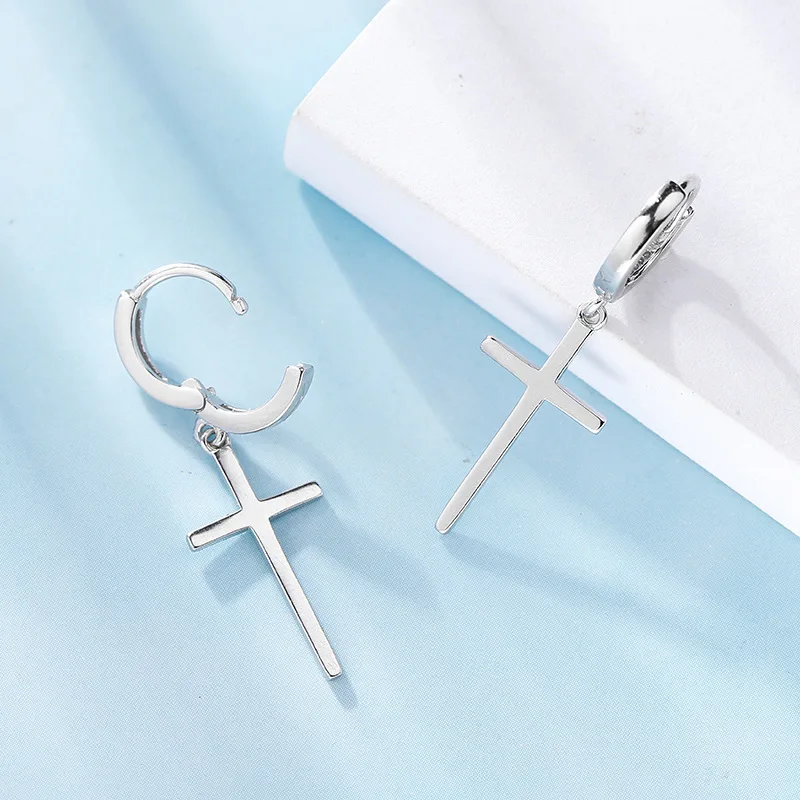 

Personality Cross Pendant Hoop Earring Silver Color Hypoallergenic Ear Jewelry For Women Men Gifts S-E1102