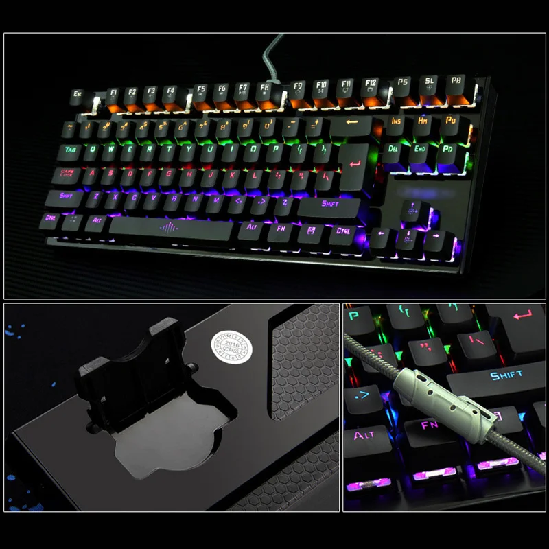 

K28 Backlit Gaming Mechanical Keyboard Colorful LED USB Wired Game Keyboard 26 Keys Anti-ghosting Free Hand Care