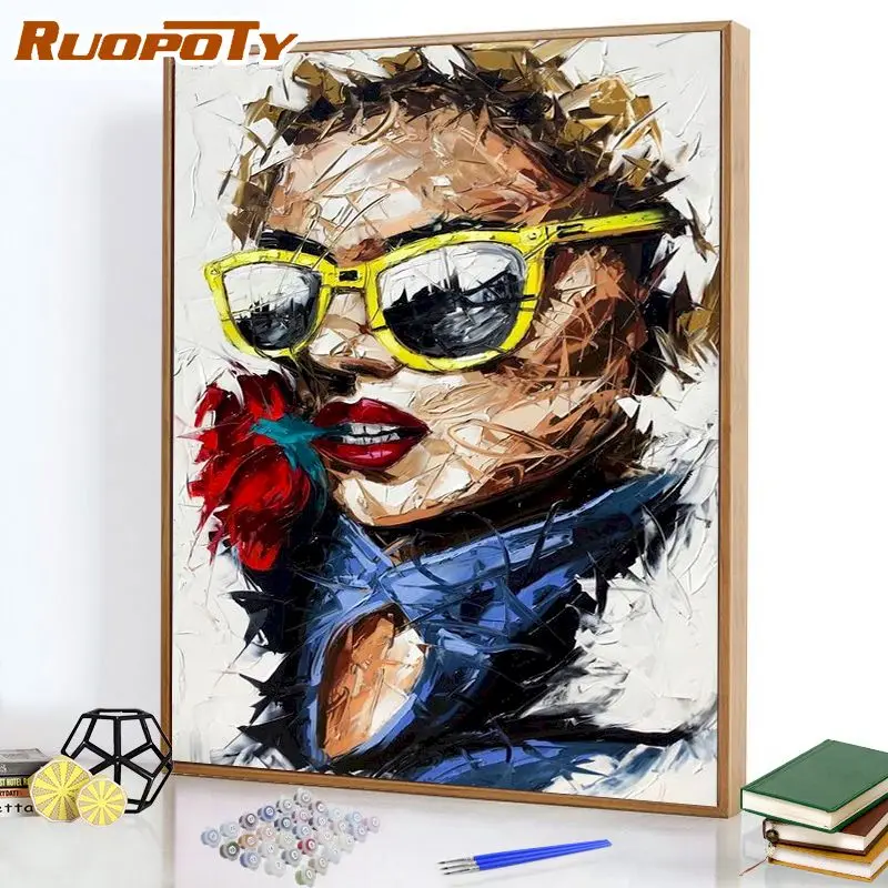 

RUOPOTY Acrylic Paint By Numbers Cool Woman Kits On Canvas Handpainted on Canvas Drawing DIY Gift Home Decor