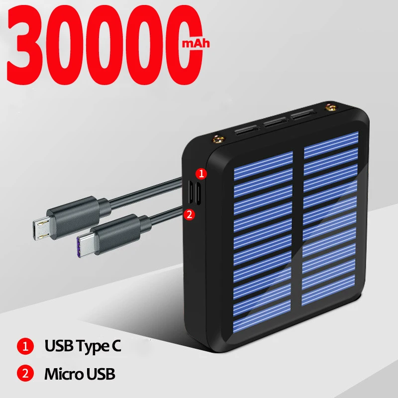 Внешний аккумулятор на солнечной батарее с 3USB портами 30000 мАч|Внешние