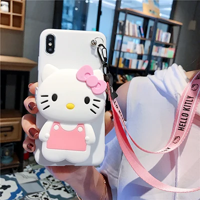 HLKTBD Чехол для 7 plus с 3D милым мультяшным животным, кошелек с ремешком, чехол для телефона для iphone X, XR, XS, 5S, SE, 11 pro, MAX, 8, 6 plus, чехол с вышитым медведем - Цвет: HLKTBD