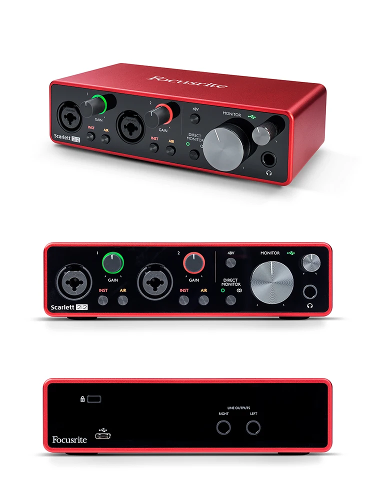 Обновленный FOCUSRITE Scarlett 2i2 3-го поколения профессиональная звуковая карта USB аудио интерфейс предусилитель микрофона