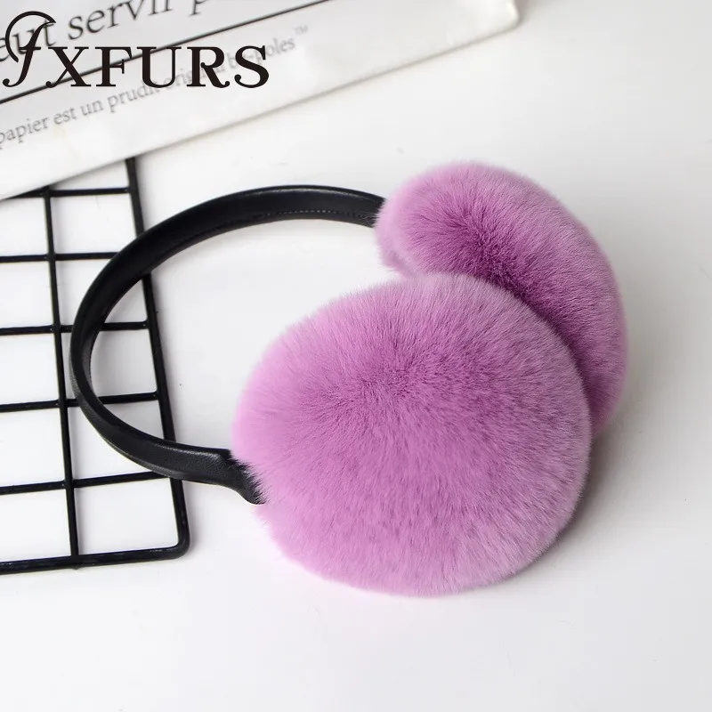 FXFURS 2020 женские модные наушники из меха кролика рекс с кожаной полкой Зимние