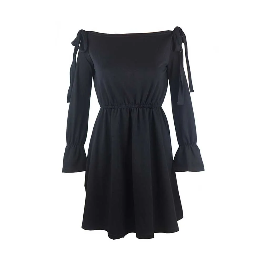 Осень 2019 платья с длинным рукавом черное готическое женское мини платье