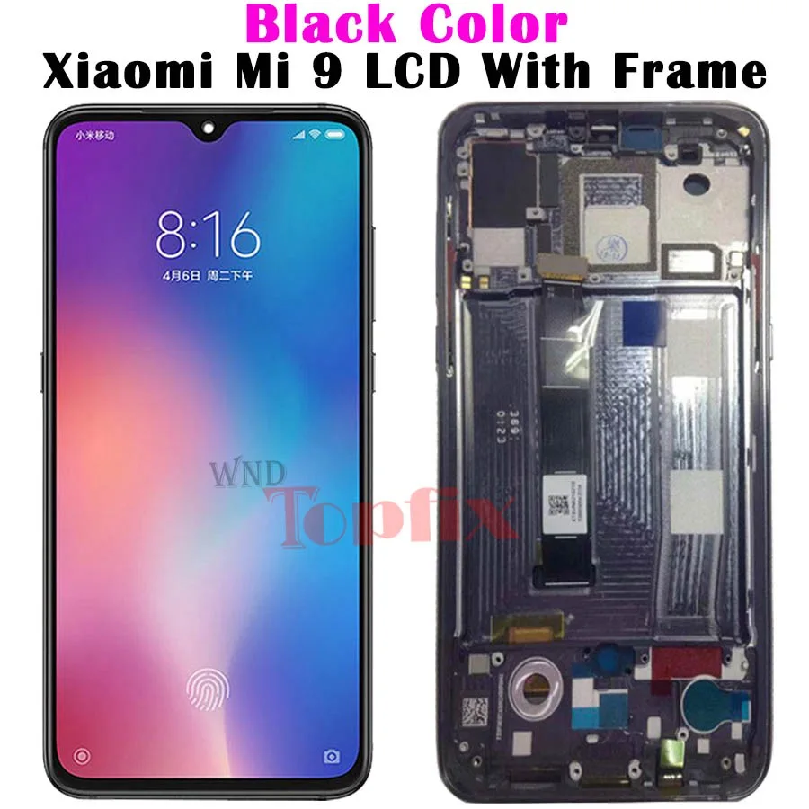 AMOLED для Xiaomi mi 9 lcd mi 9 дисплей Xiaomi mi 9SE lcd сенсорный экран mi 9 T lcd mi 9 прозрачная версия lcd оцифрованный - Цвет: And Frame Black Mi9
