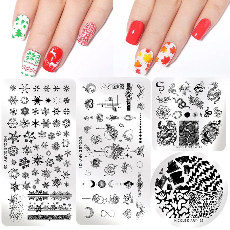 Николь дневник Рождественская серия Штамповка для ногтей шаблоны штампов роза