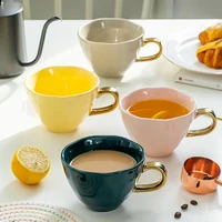 350ml creative light luxury ceramic coffee mug gold painting hand made juice milk water breakfast cups