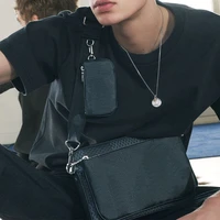 fashion mens simple pu leather handbag shoulder bags casual messenger bags trend male 3pcsset crossbody bags tote bag
