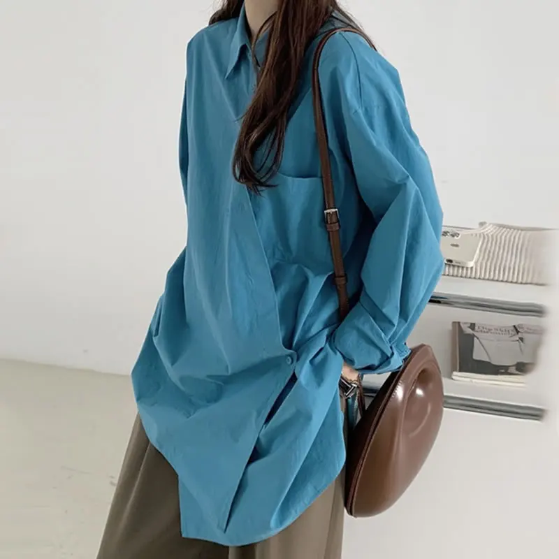 

XITAO Asymmetrical Casual Shirt Women Fashion New Style Turn Down Collar Long Sleeve Single Breasted Pocket Personality ZY4679