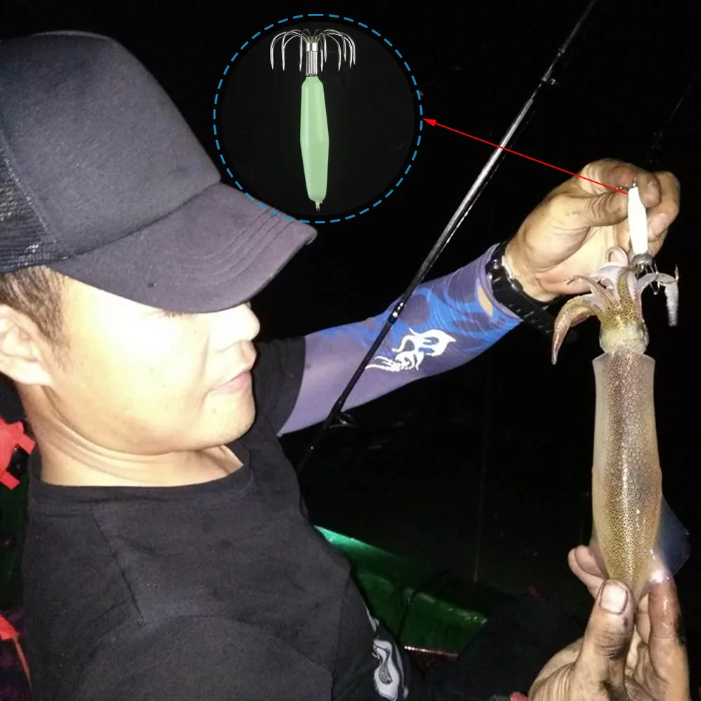 AS 10Pcs Luminous Pesca Squid Jigs Hooks 12g16g18g25g35g45g Leurre Baits 12 Needles Cuttlefish Fishing Lure Hook Bait Fishhook enlarge