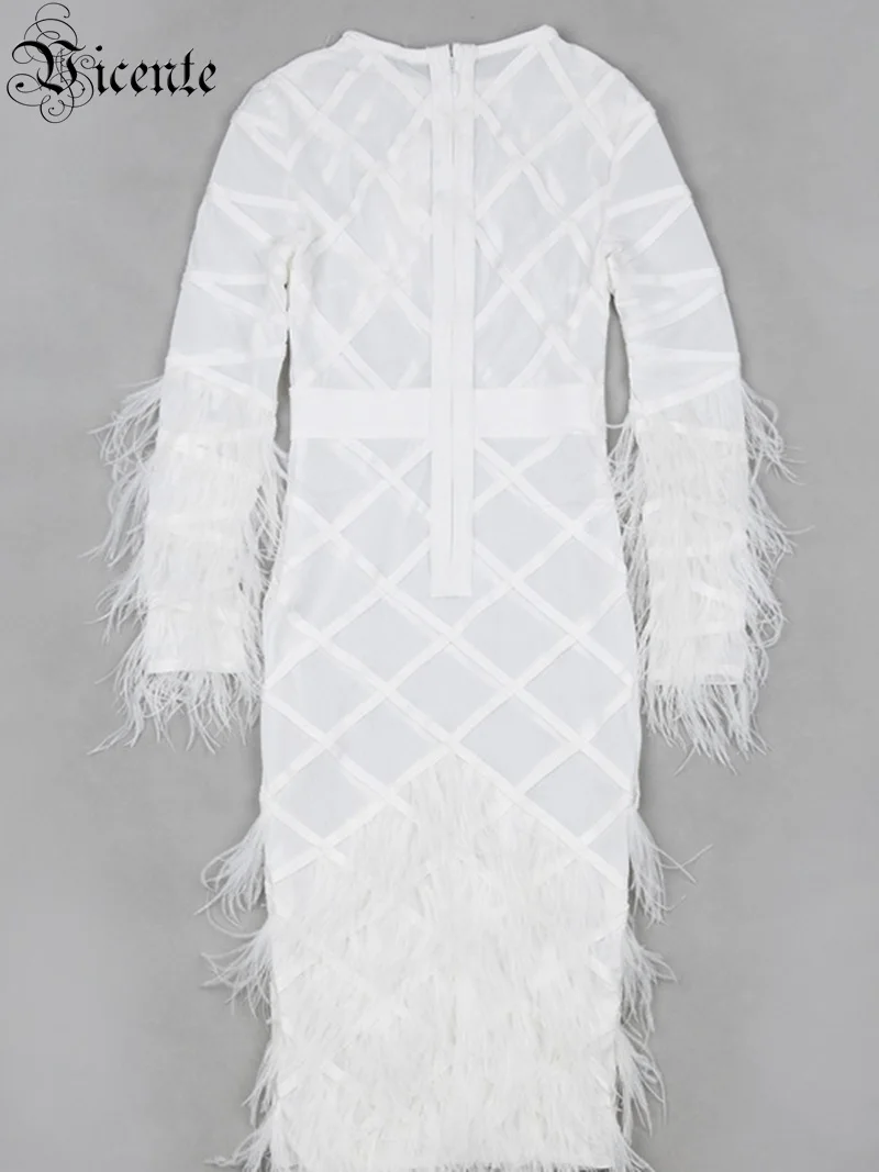 Женское платье с перьями элегантное Сетчатое Бандажное в стиле пэчворк