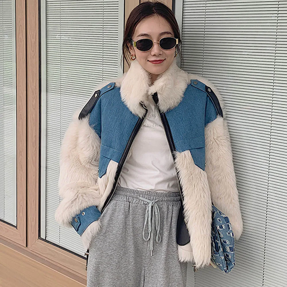 Новинка 2020 роскошное джинсовое модное женское пальто из натурального меха с