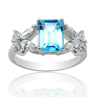 

Trendy Silver Gemstone Ring for Party 5mm*7mm Emerald Cut Natural Topaz Ring Solid 925 Silver Topaz Jewelry