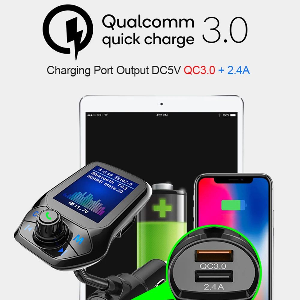 T43 1 8 &quotцветной экран Bluetooth автомобильный комплект громкой связи USB 3 0 Быстрая