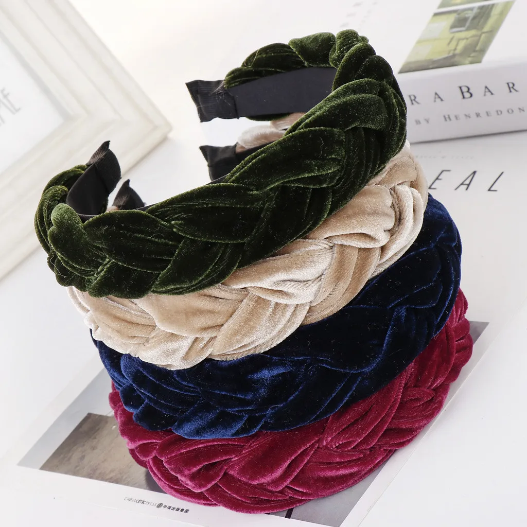 Модные женские Однотонные резинки для волос бархатная плетеная повязка женская