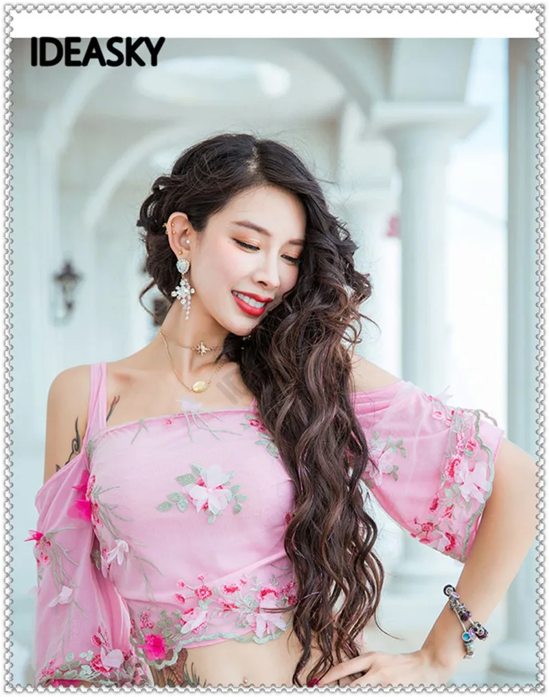 Женский розовый топ и юбки для восточных конкурсов Bellydance профессиональная