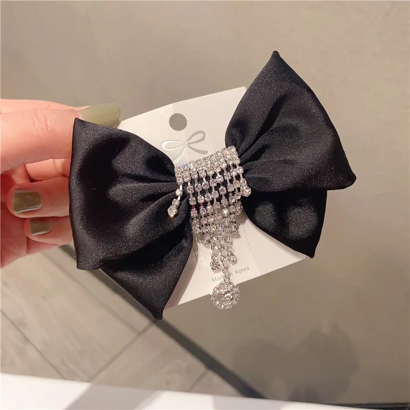 

Retro Bling Crystal Rhinestone Hairpins Korean Fabric Bow Hair Clips Luxury Jewelry Girls Hairgrips Hair Accessories for Women