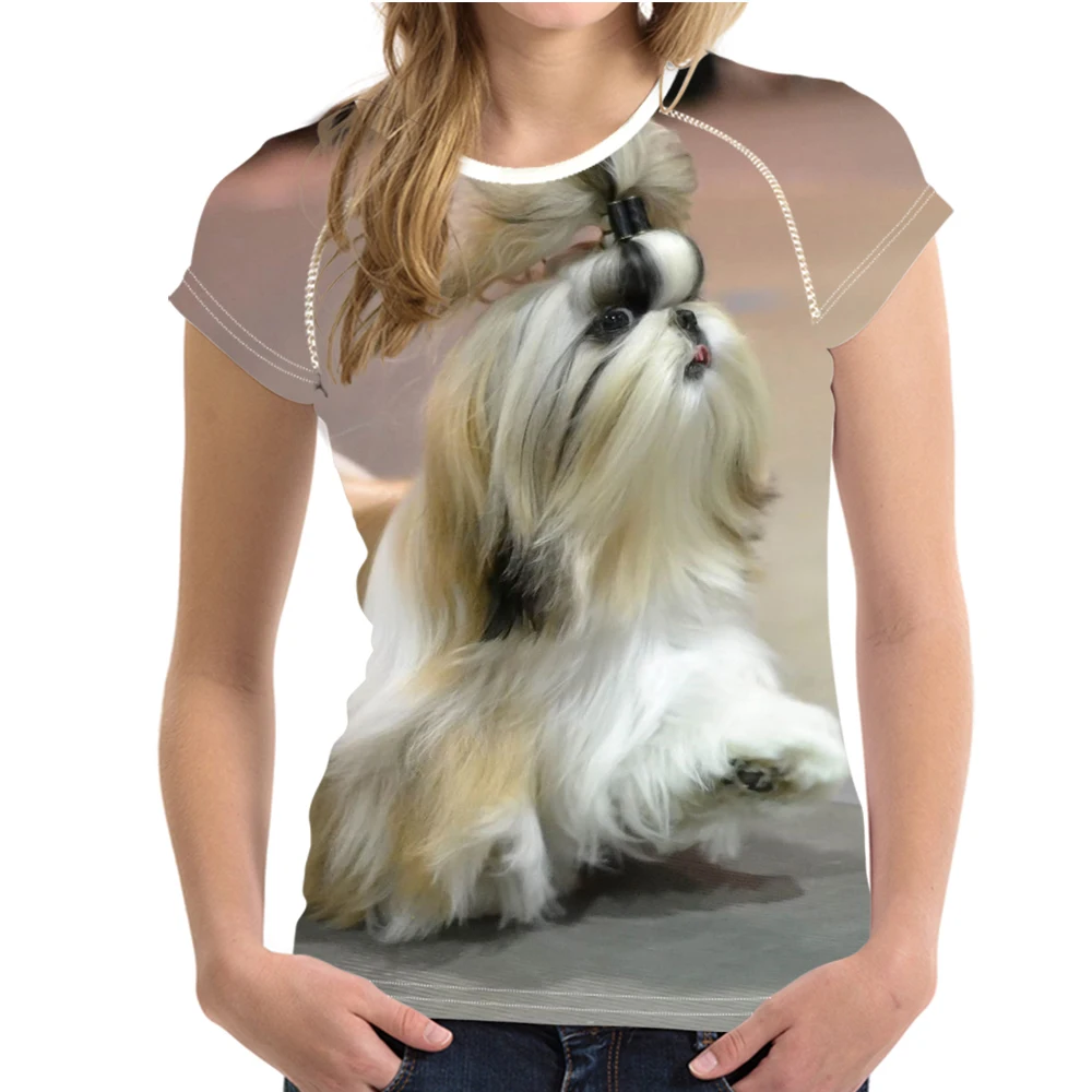 Женская футболка с круглым вырезом Shih Tzu Dog летняя дышащая одежда бесплатная