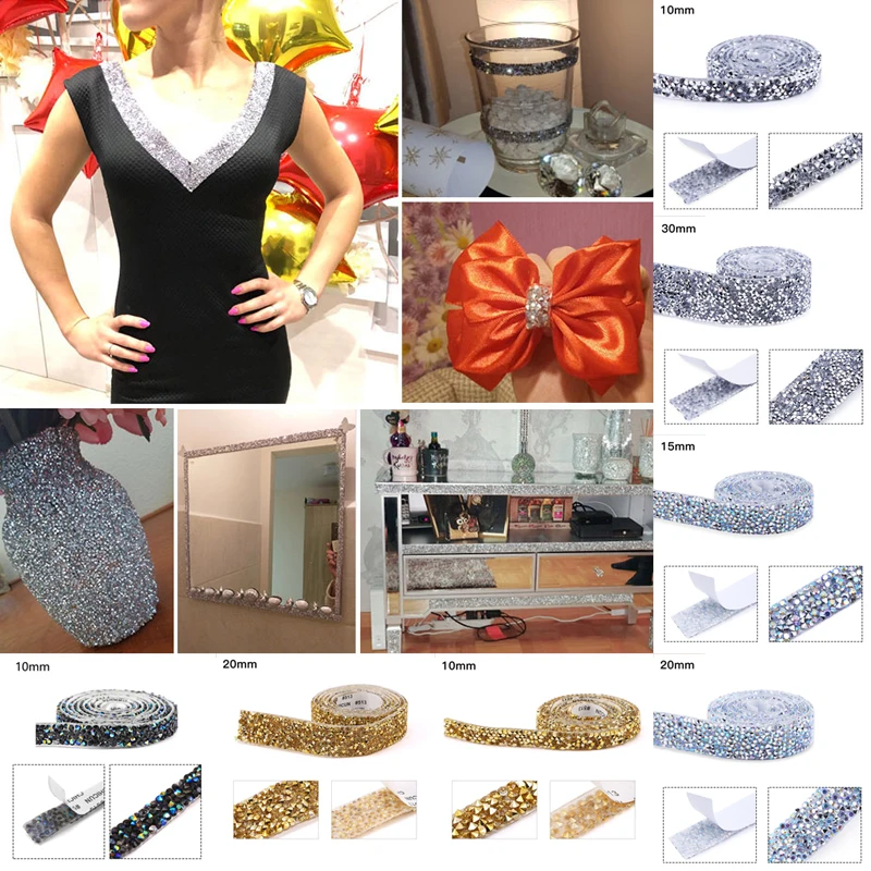 

1 Yard DIY Sewing Trim Crystal Motif Strass Rhinestone Tape Applicator Ribbon With Iron Rhinestones On Appliques For Dresses