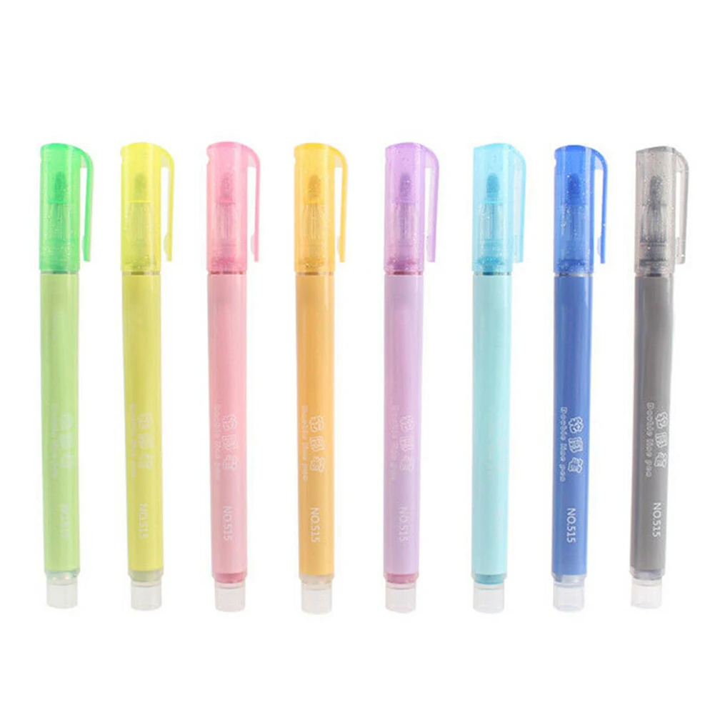 

8 Colors Highlighter Double Line Outline Draw Marker Fluorescent Pen Stationery