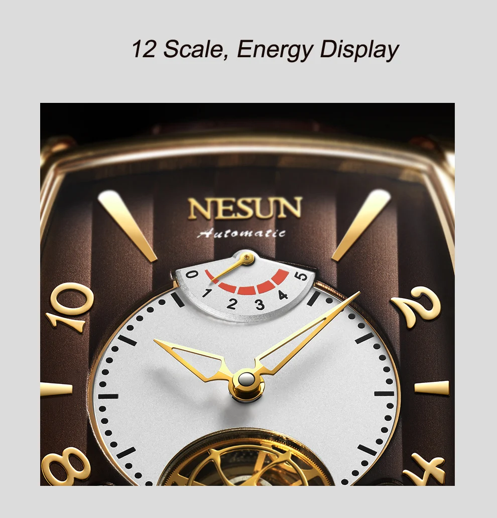 Автоматические механические часы Nesun Tourbillion, часы со скелетом, мужские роскошные Брендовые мужские часы, водонепроницаемые, relogio masculino N9039-3