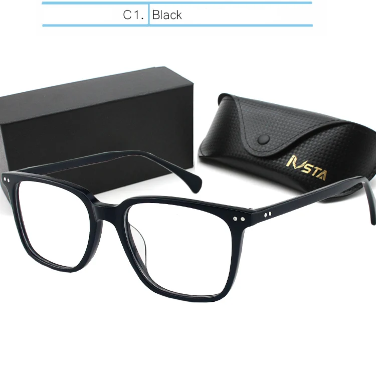 IVSTA квадратные очки с диоптриями компьютер мужские оправы acetate OV 5031» Джонни Деппом с защитой от синего света NDG Близорукость Оптические очки - Цвет оправы: Black-plain lens