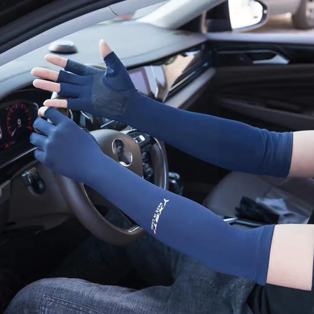 

Sunscreen Gloves Summer Ice Silk Sleeves Driving Riding Gloves Cool Ice Fishing Non-slip Half-finger Sleeve Z9y8