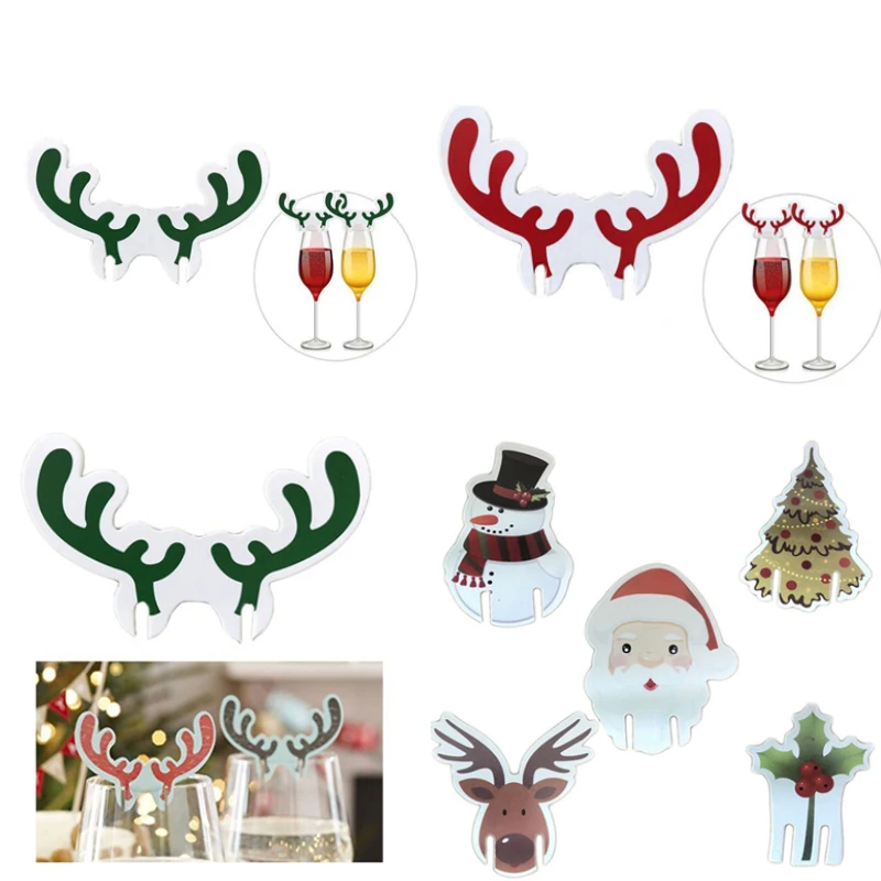 50 Шт.Рождественская Шляпа Бокал Украшения Санта Клаус Снеговик Обеденный Стол