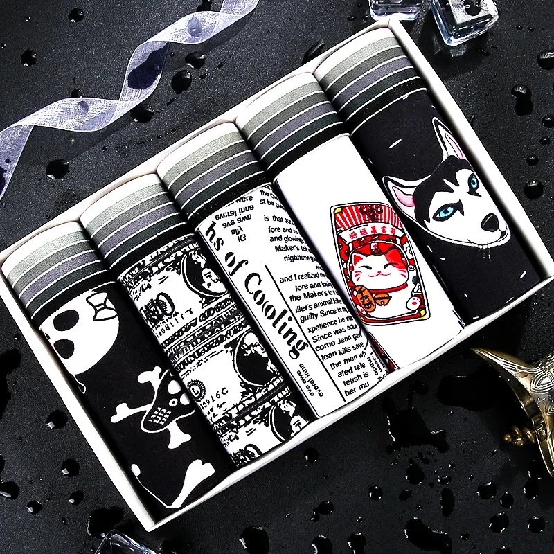 

2021 5PCS/Lot Men's underwear cute cartoon underpants male pure men panties shorts underwear boxer shorts