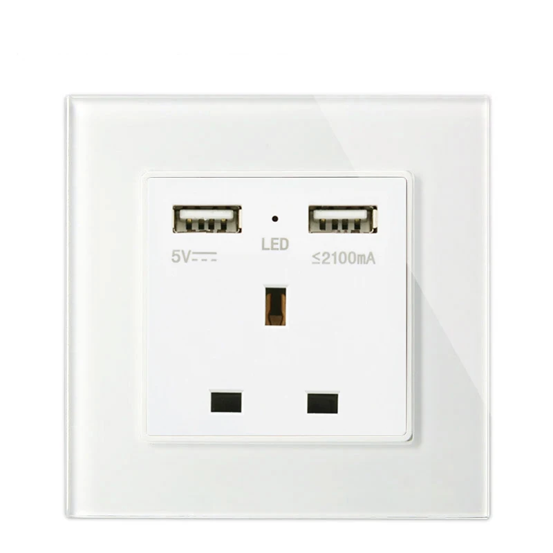 Double USB UK Socket Atlectric Великобритания Стандартный штекер двойной USB порт адаптер питания настенная розетка электрическая розетка из закаленного стекла Панель - Тип: Double USB UK Socket
