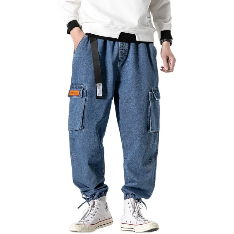 

2020 Men Casual Loose Denim Pants Mens Cotton Long Trouser Male Black Hop Hop Cargo Jeans Pants Man Harem Pants