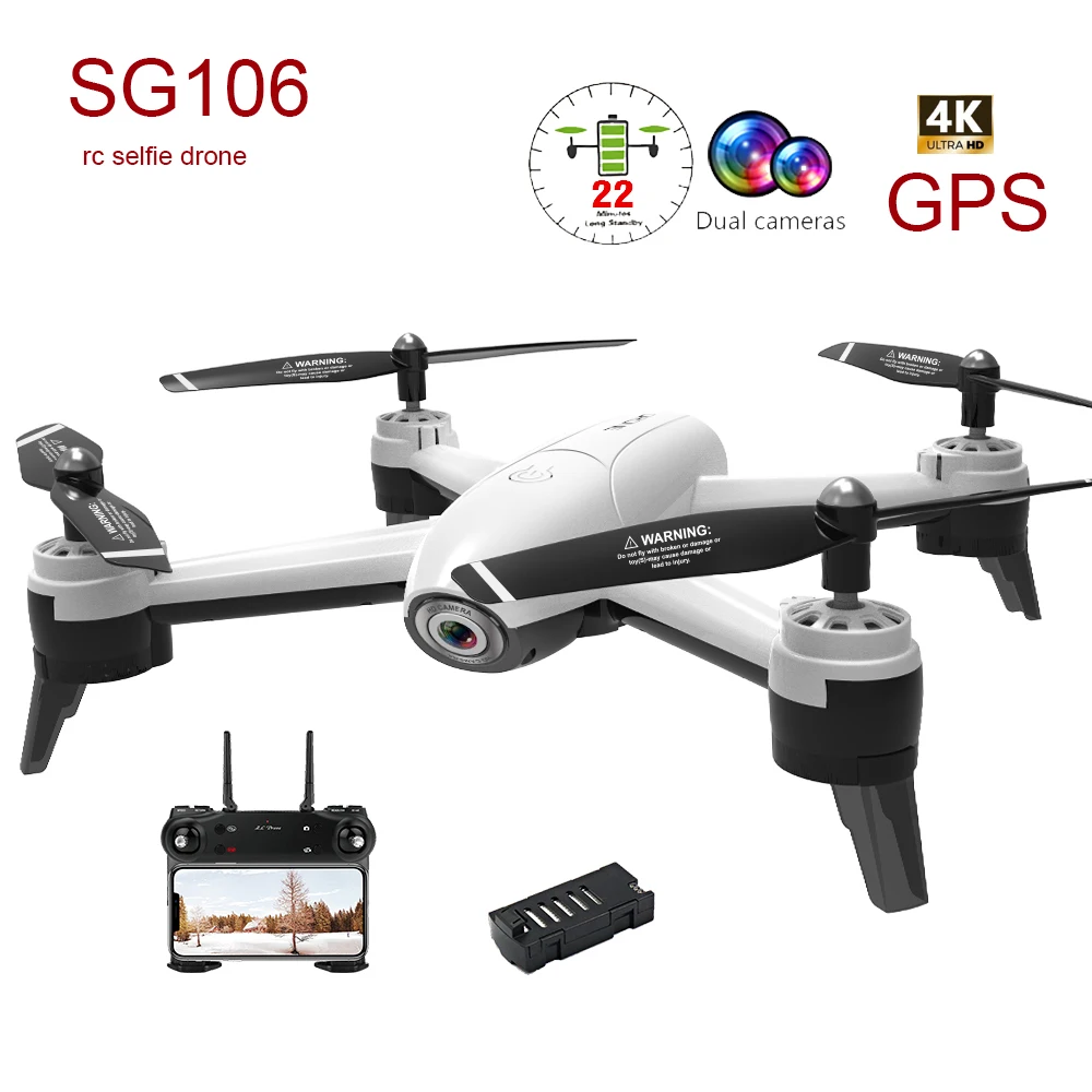 SG106 RC вертолет селфи Дрон GPS 20 мин 4K HD Двойная камера Квадрокоптер оптический