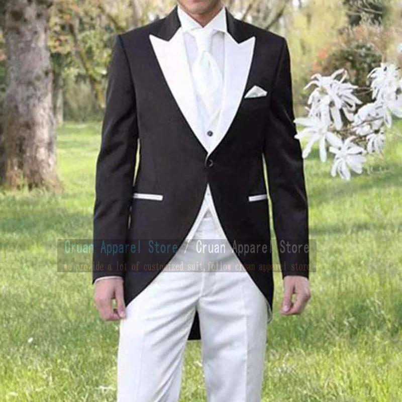 

Tailor-made Black Morning Suit Men Set Slim Fit Prom Wedding Best Man Groom Tailcoat Formal Blazer Tuxedo Jacket Vest Pants 3Pcs