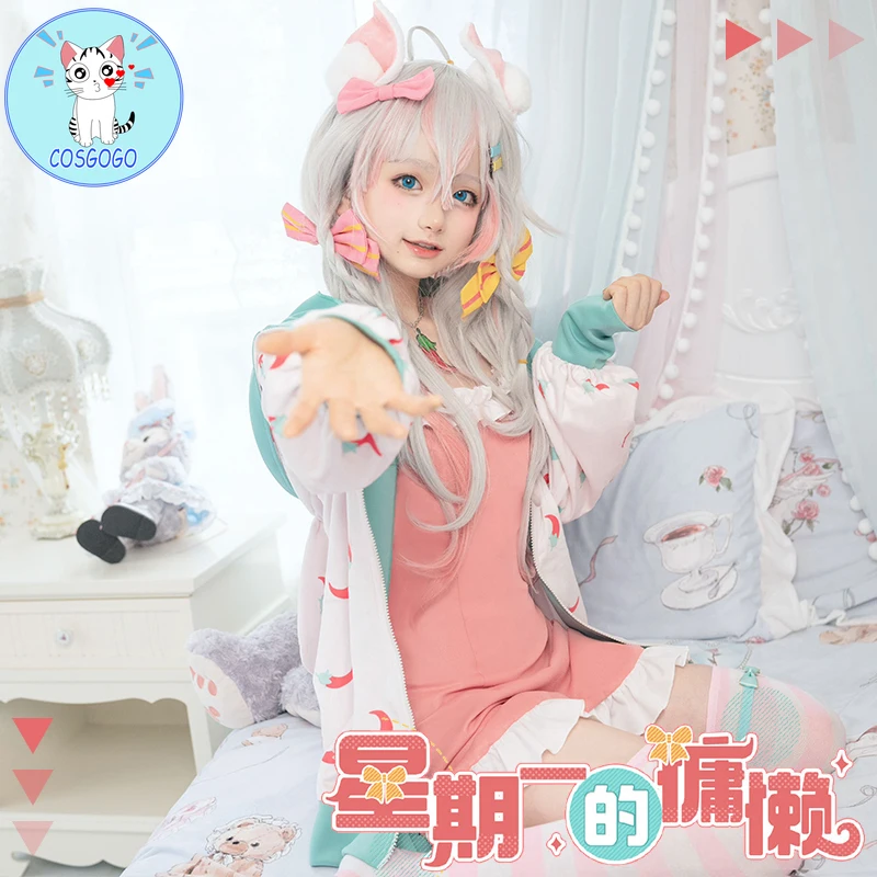 

Anime! VTuber Virtual Youtuber Kagura Nana Monday Laziness Dressing Gown Lovely Uniform Cosplay Costume Role Play Women 2021 NEW