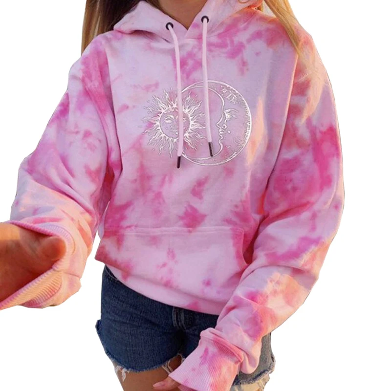 

Streetwear Loose Women Pullover Sweatshirt 2020 Autumn Winter Female Tie Dyer Moon Sun Printed Hoodies Oversize Sweatshirt