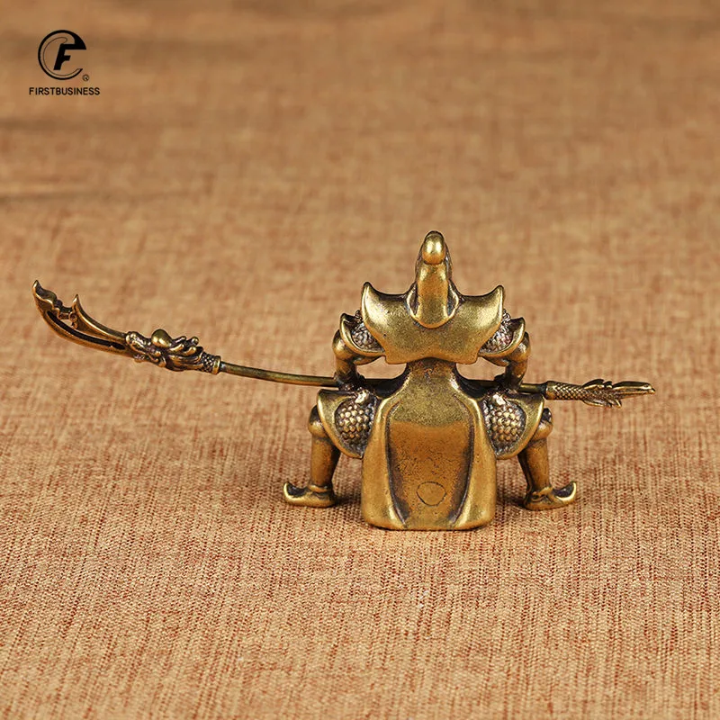 Латунный китайский бог богатства верхом на лошади статуя Гуань Гун аксессуары