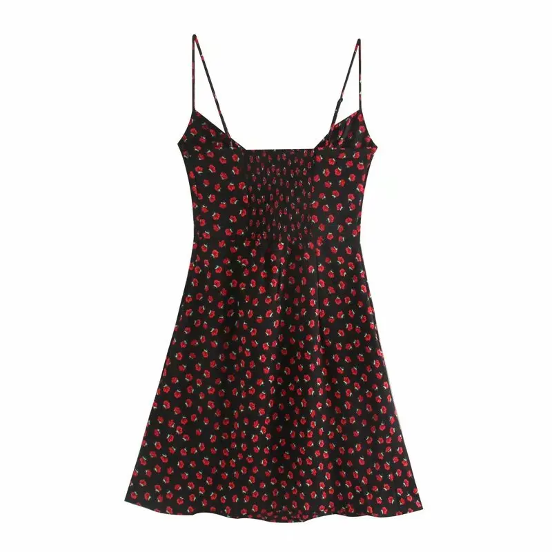 

Sexy Backless Sweet Print Spaghetti Strap Dress for Women Elegant Slim Fit Skinny Vestido De Mujer Summer Sleeveless Sundress