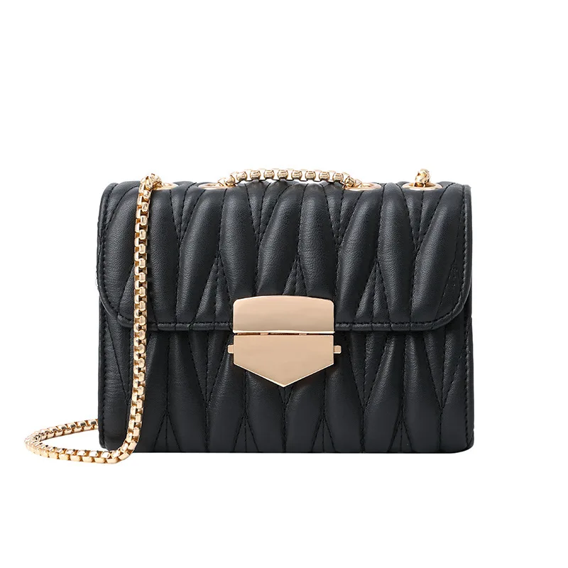 

Women 2020 autumnr Korean version of rhombus embroidered lock chain PU women's bag shoulder messenger fashion casual bag 31034