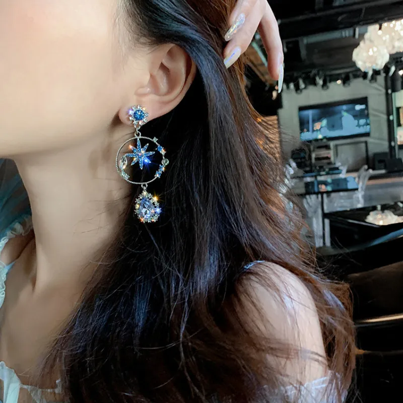

Jewelry Gifts Women Blue Ocean Star and Moon Fashion Asymmetrical Earrings
