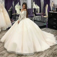 gorgeous princess lace appliques wedding dresses sheer scoop neck long sleeve wedding gowns bridal dress vestido de novia 2020