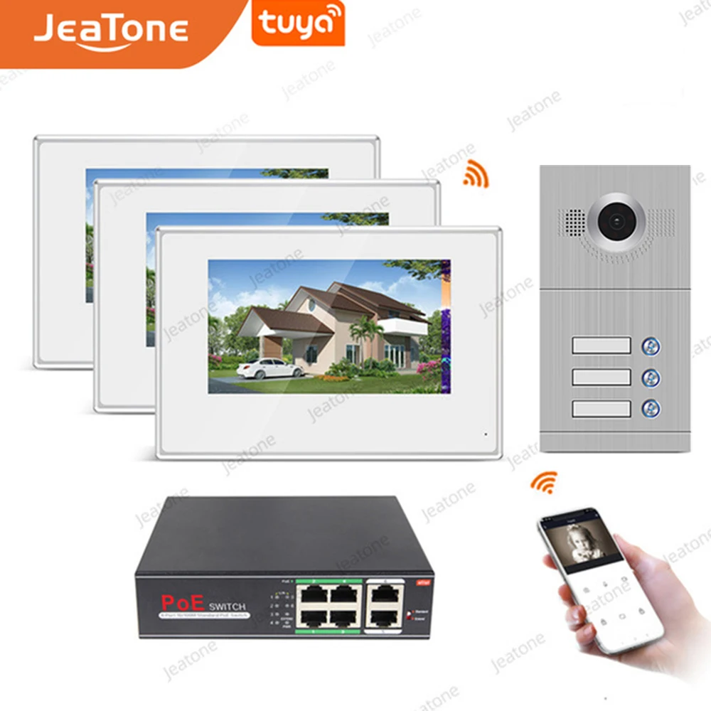 Wifi Ip Video Deurtelefoon Intercom Systeem Video Deurbel 7 ''Touch Screen Voor 3 Vloeren Appartement/8 Zone alarm Ondersteuning Smart Phone