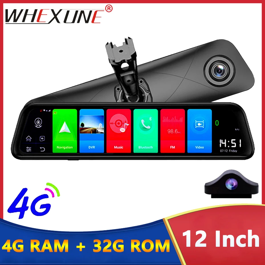 

4G Rear View Mirror 12 Inch Android 8.1 Auto 4GB+32GB Dual Lens ADAS Dash Cam Cameras GPS Navigator WIFI Car DVR Video Recorder