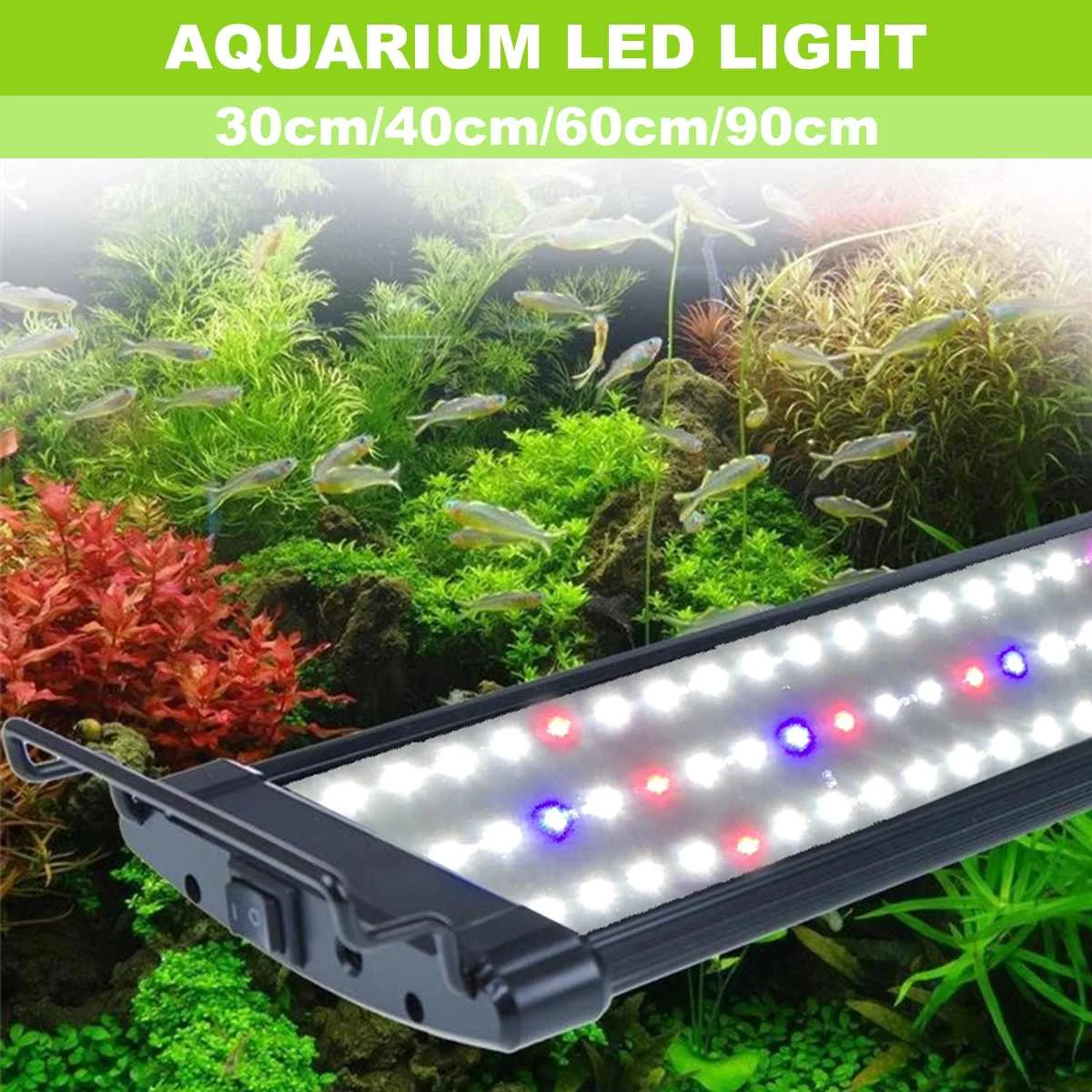 

Fish Tank Aquatic Plant Grow Lighting Aquarium LED Light Super Slim Waterproof Bright Clip Lamp Blue LED 30-90cm for Fish Tank