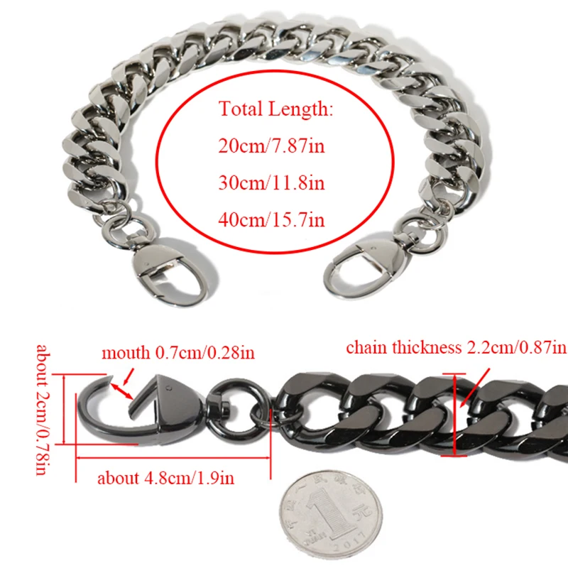 19mm Thick Aluminum Chain 20/30/40cm Gold Silver Color Light Weight Shoulder Bag Strap DIY Handbag Handles Bag Parts Accessories
