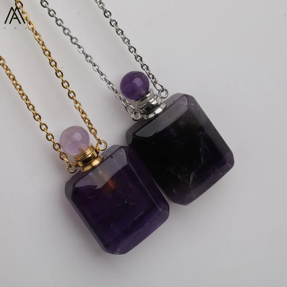 Модный Дамский Карманный флакон для парфюма натуральный пурпурный кварц камень