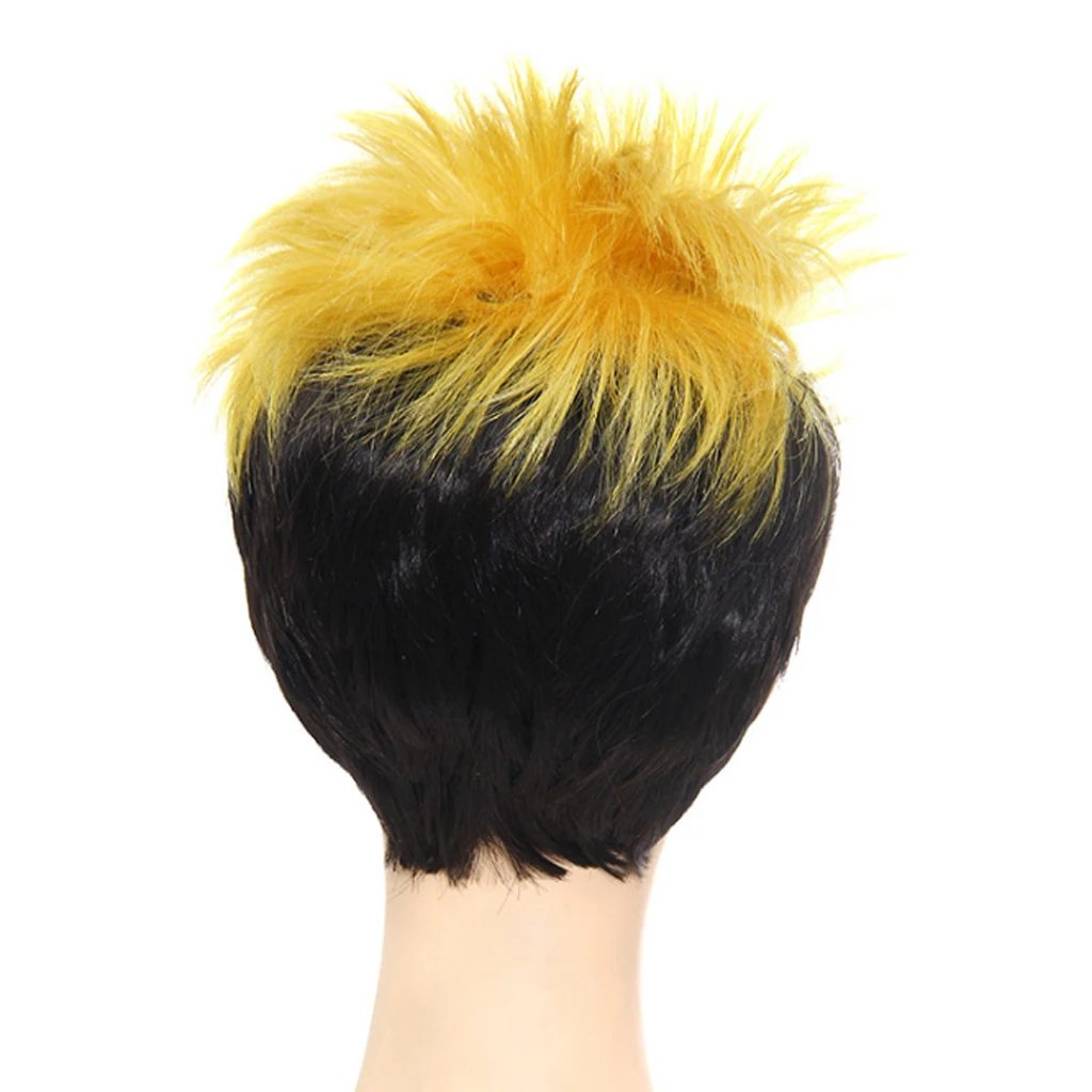 

Fashion Girls Cosplay Short Straight Hair Wig Party Wig Black Yellow